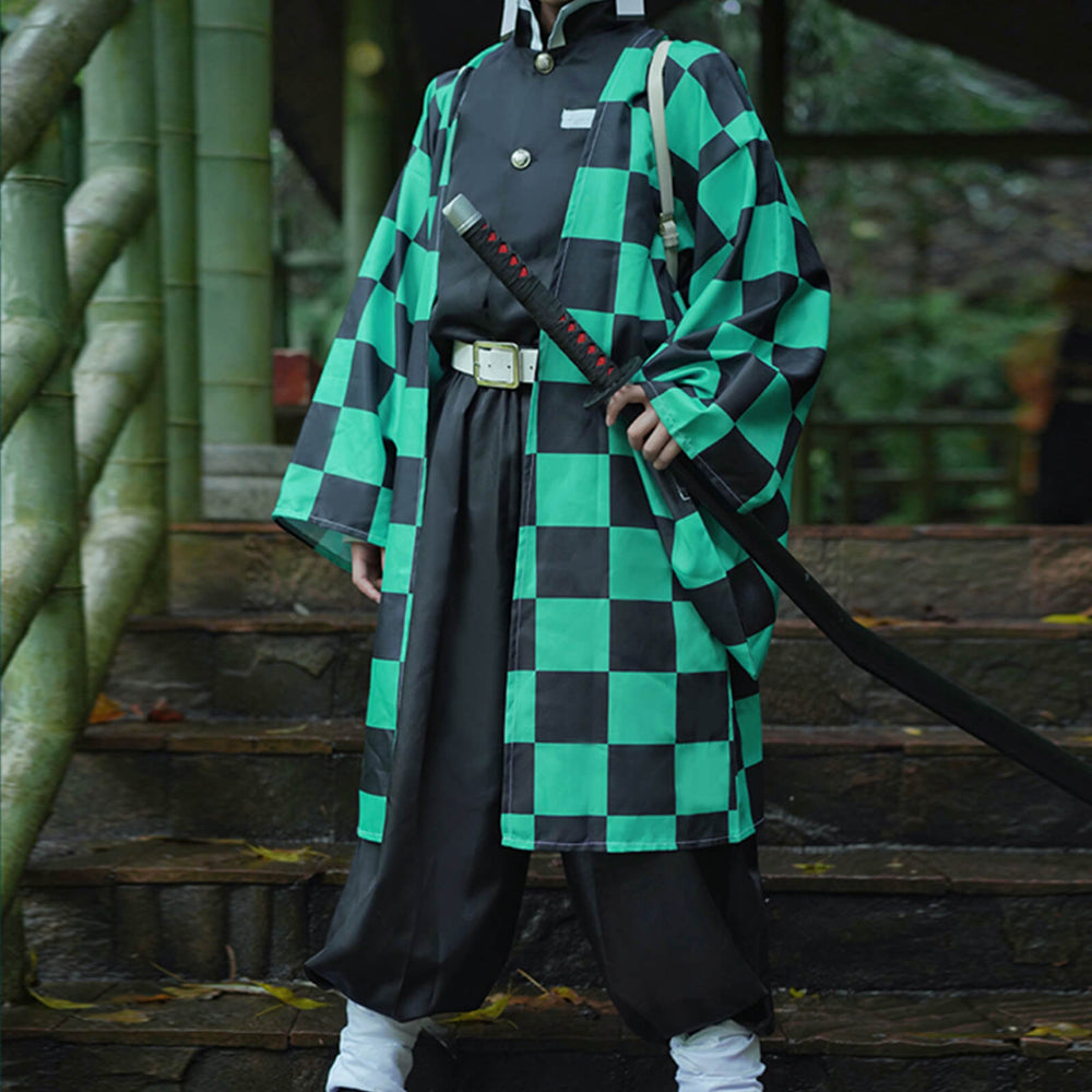 Tanjiro Costume Kids and Adult Halloween Tanjiro Cosplay Outfit Full Set Japaness Kimono - Image 4