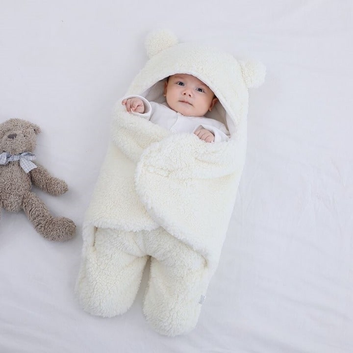 Baby tæppe fleece wrap med hætte design