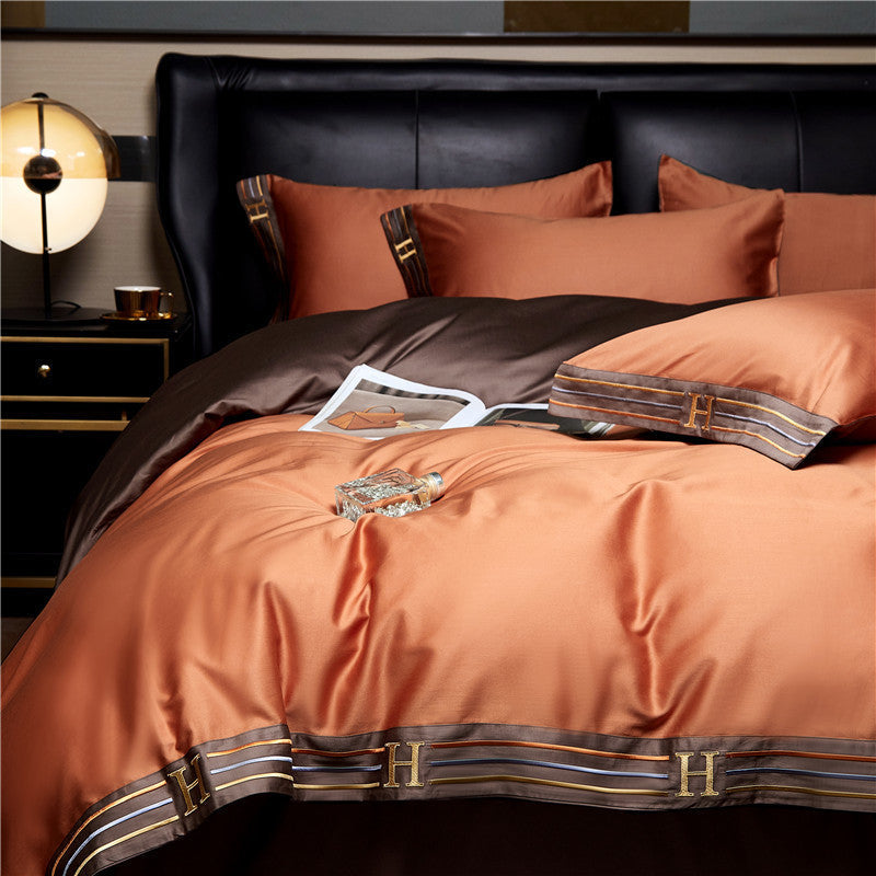 PureSatin - Embroidered Satin Cotton 4-Piece Bedding Set