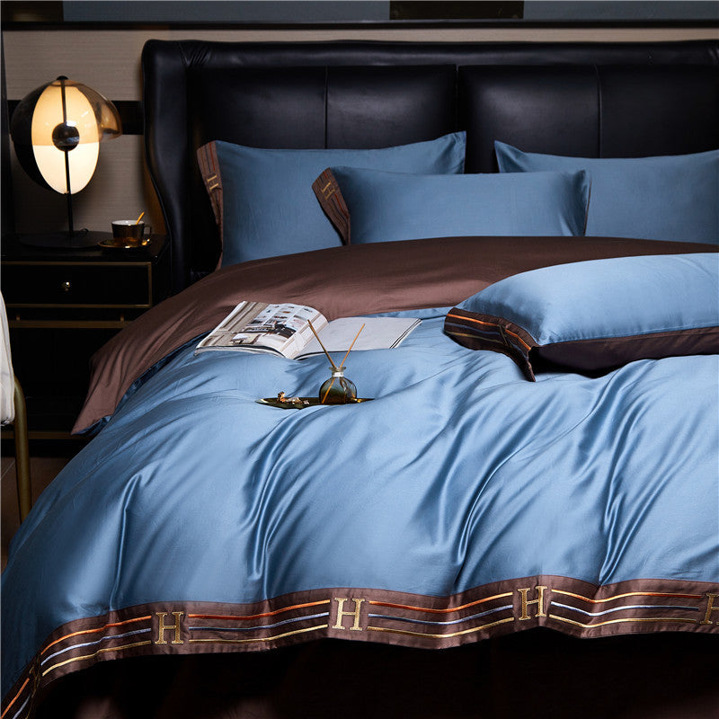 PureSatin - Embroidered Satin Cotton 4-Piece Bedding Set