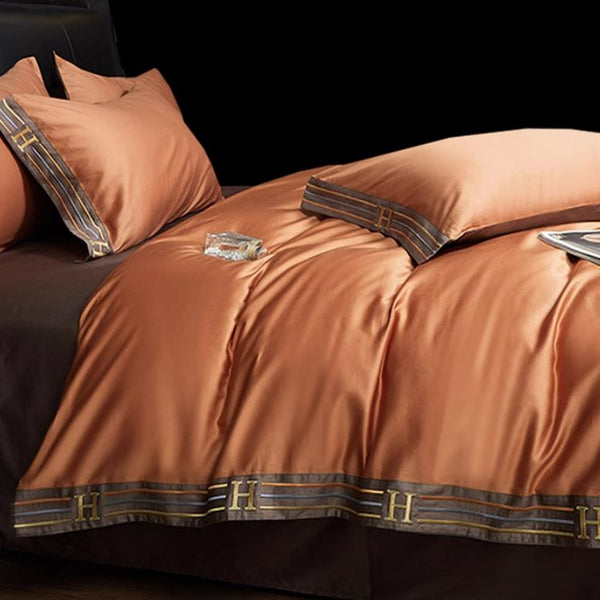 PureSatin - Embroidered Satin Cotton 4-Piece Bedding Set